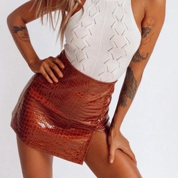 Brand New with Tags Motel Wren Mini Skirt Brown Croc - XS - Picture 7 of 7